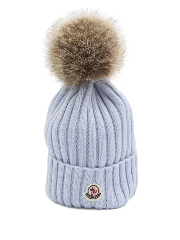 Moncler Gorro De Tricô Canelado Com Pompom | Azul | FARFETCH BR