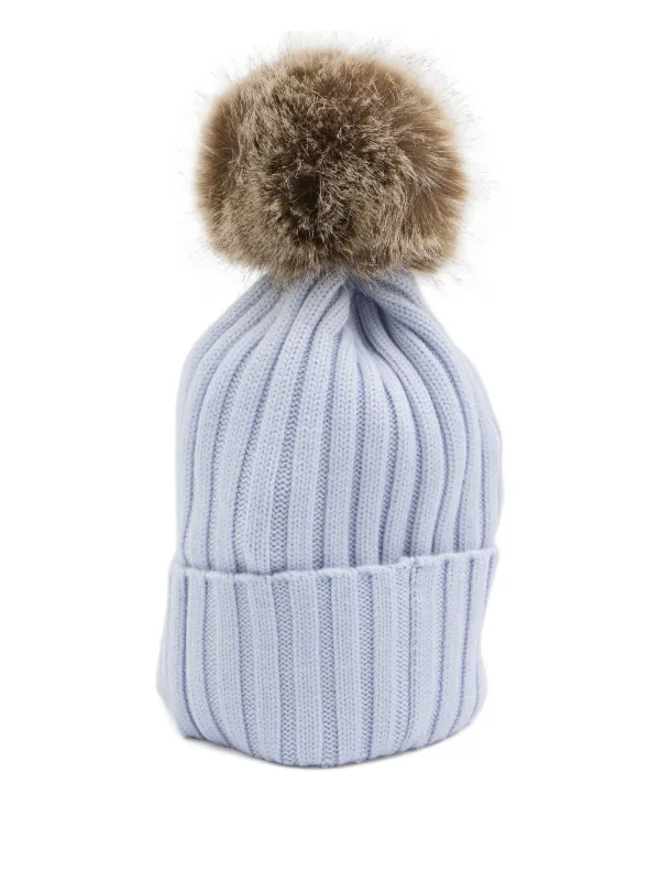 Moncler Sky Blue Ribbed Beanie with Pom Moncler ribbed-knit pom-pom Beanie | Blue | FARFETCH ID main image 2