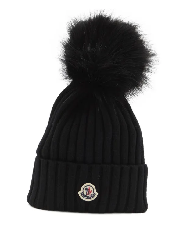 Moncler Ribbed Knit pom-pom Beanie | Black | FARFETCH