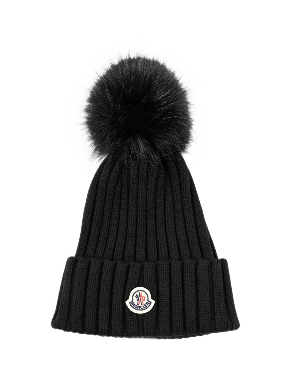Moncler Ribgebreide muts met pompon Zwart