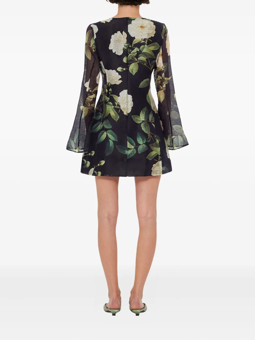 Leo Lin Mini-jurk met bloemenprint en klokmouwen Zwart