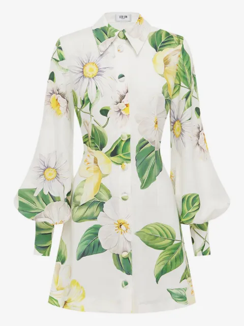 Leo Lin balloon-sleeve floral-print mini shirt dress