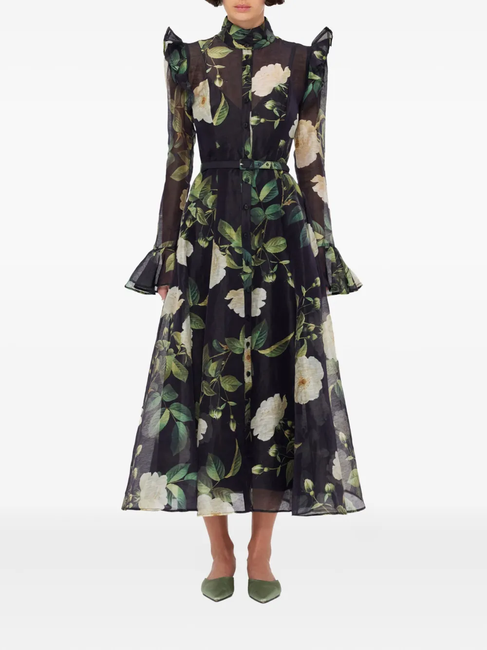 Leo Lin floral-print ruffled maxi dress - Zwart