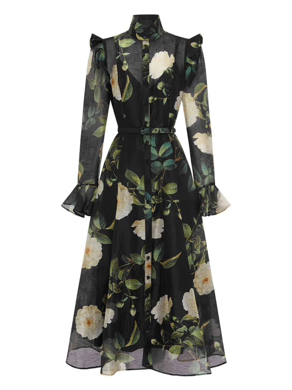 Leo Lin floral-print ruffled maxi dress - ブラック Leo Lin floral-print ruffled maxi dress - ブラック