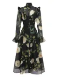 Leo Lin floral-print ruffled maxi dress - Black