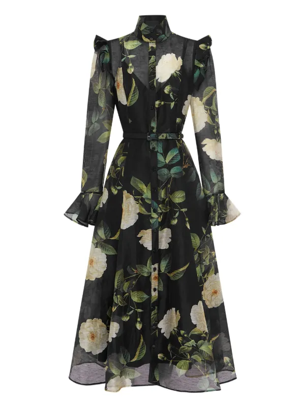 Leo Lin floral-print Ruffled Maxi Dress Black FARFETCH PH