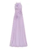 Leo Lin pleated-detail floral-appliqué maxi dress - Purple