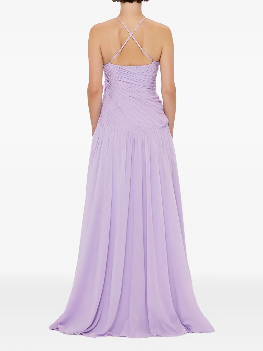 Leo Lin Maxi-jurk met geplooid detail en bloemapplicatie Paars
