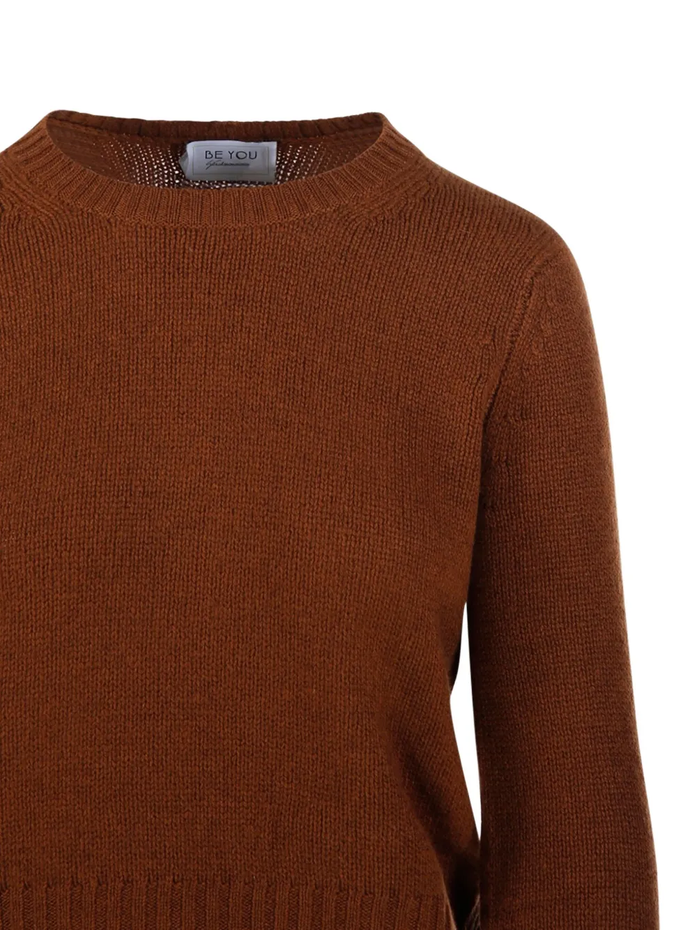 Beyou Round-neck Ribbed Jumper In Brown