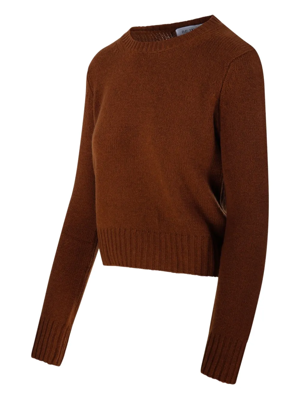 Beyou Round-neck Ribbed Jumper In Brown