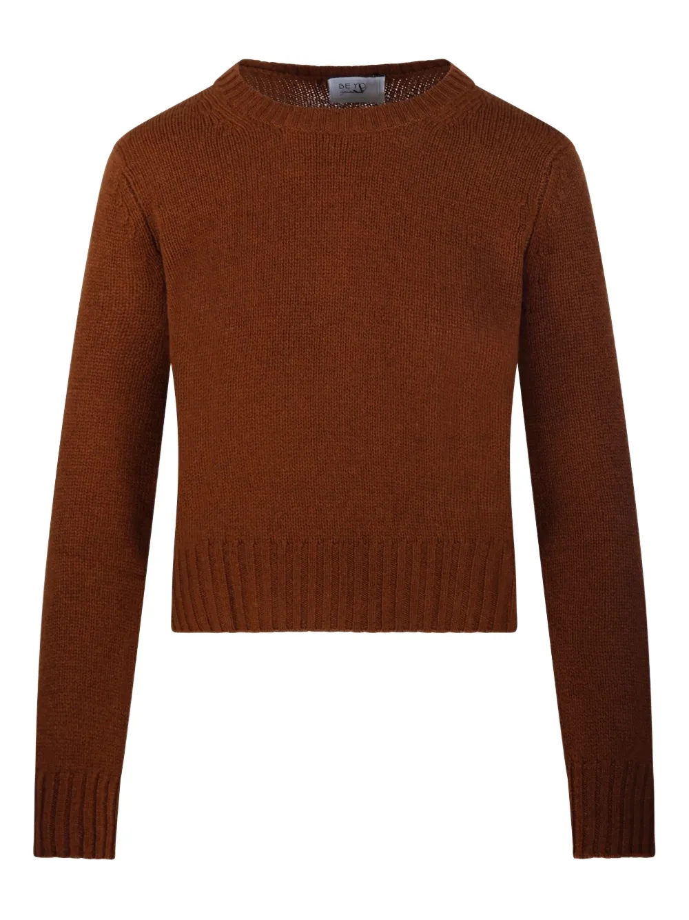 Beyou Round-neck Ribbed Jumper In Brown