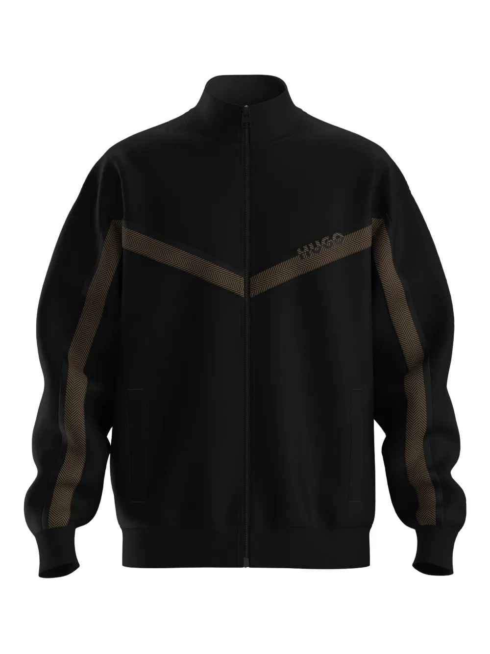 Hugo Boss Chevron-panel Zip-up Sweatshirt In Black