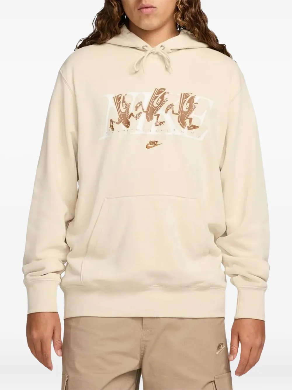 Nike graphic-print hoodie Beige