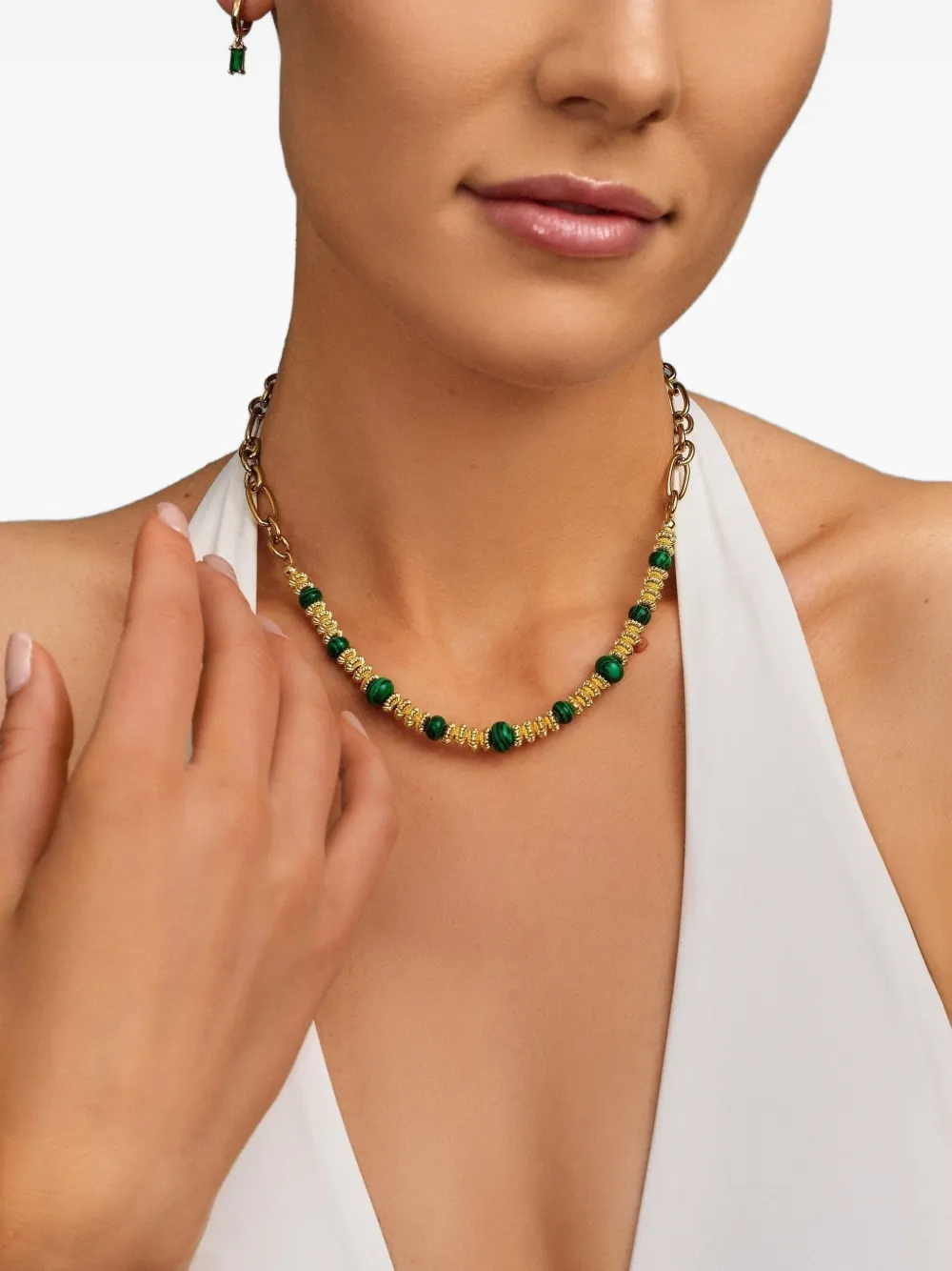 Nialaya Jewelry malachite chain necklace - Goud