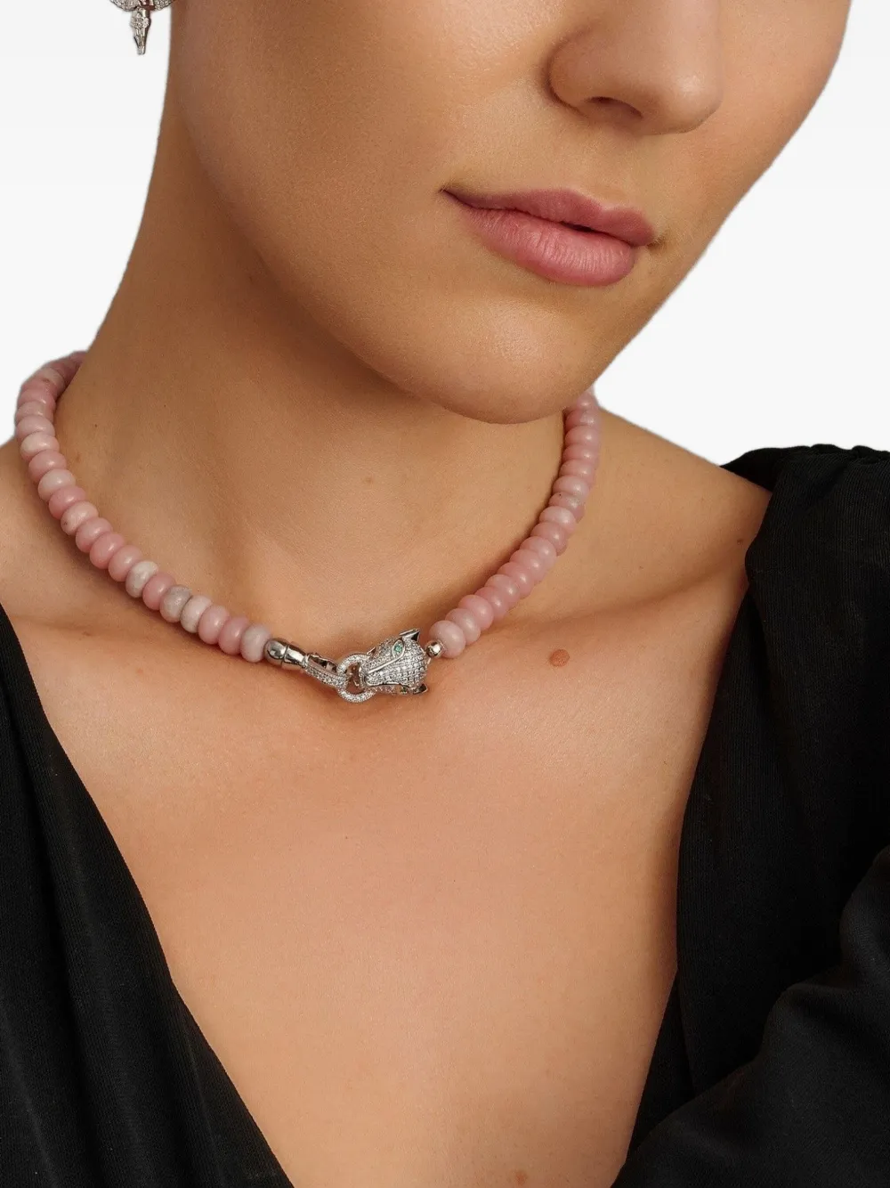 Nialaya Jewelry Panther Head opal choker necklace - Roze