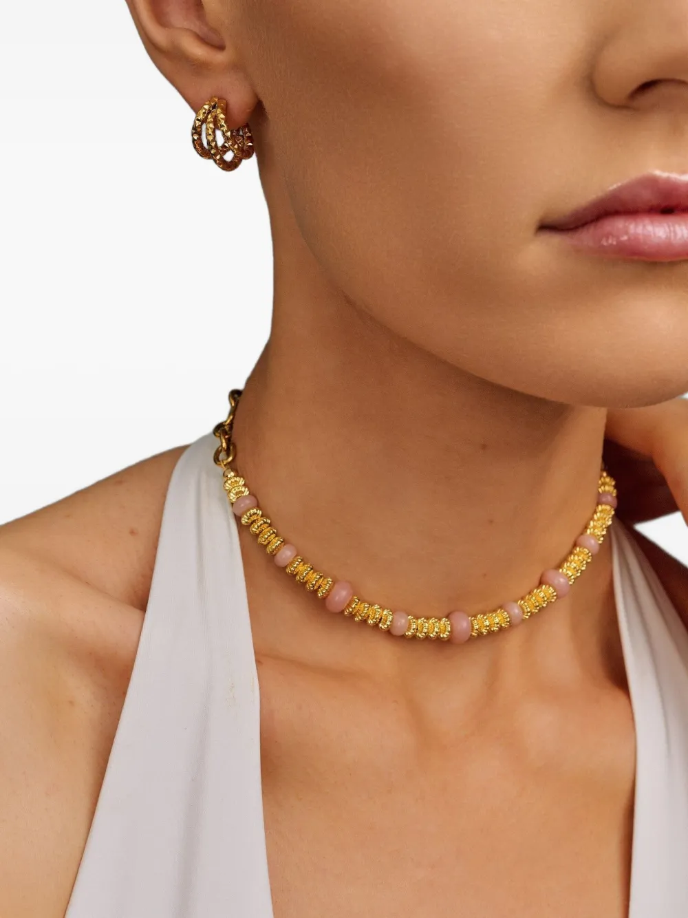 Nialaya Jewelry Rose-quartz Chain Choker In Gold