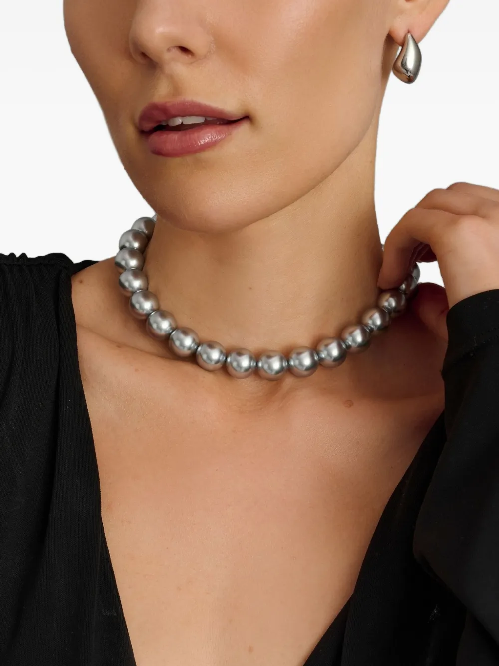 Nialaya Jewelry Chunky Pearl choker necklace - Zilver