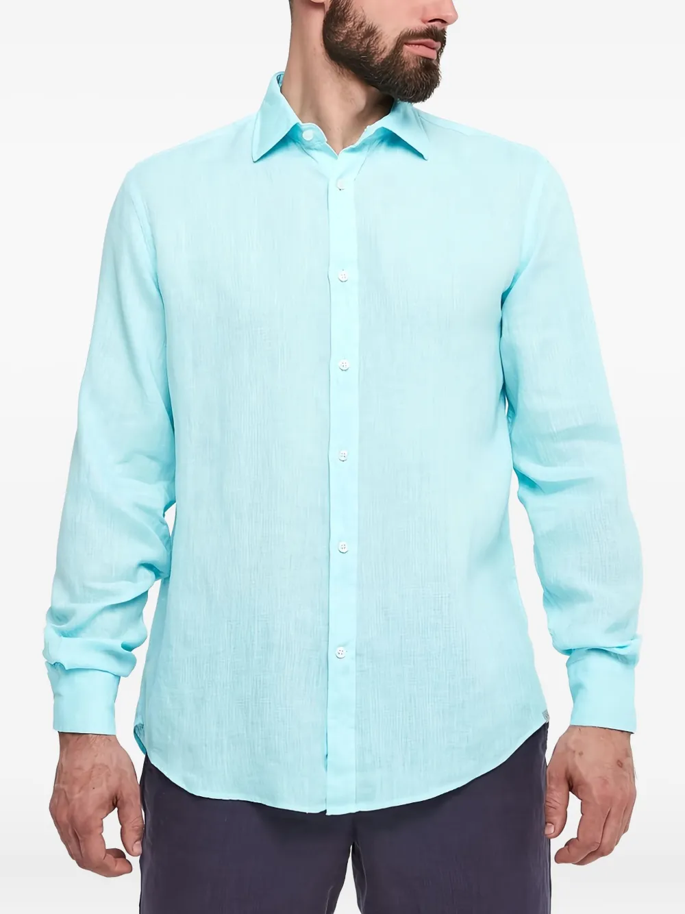Paul & Shark Long-sleeve Linen Shirt In Blue