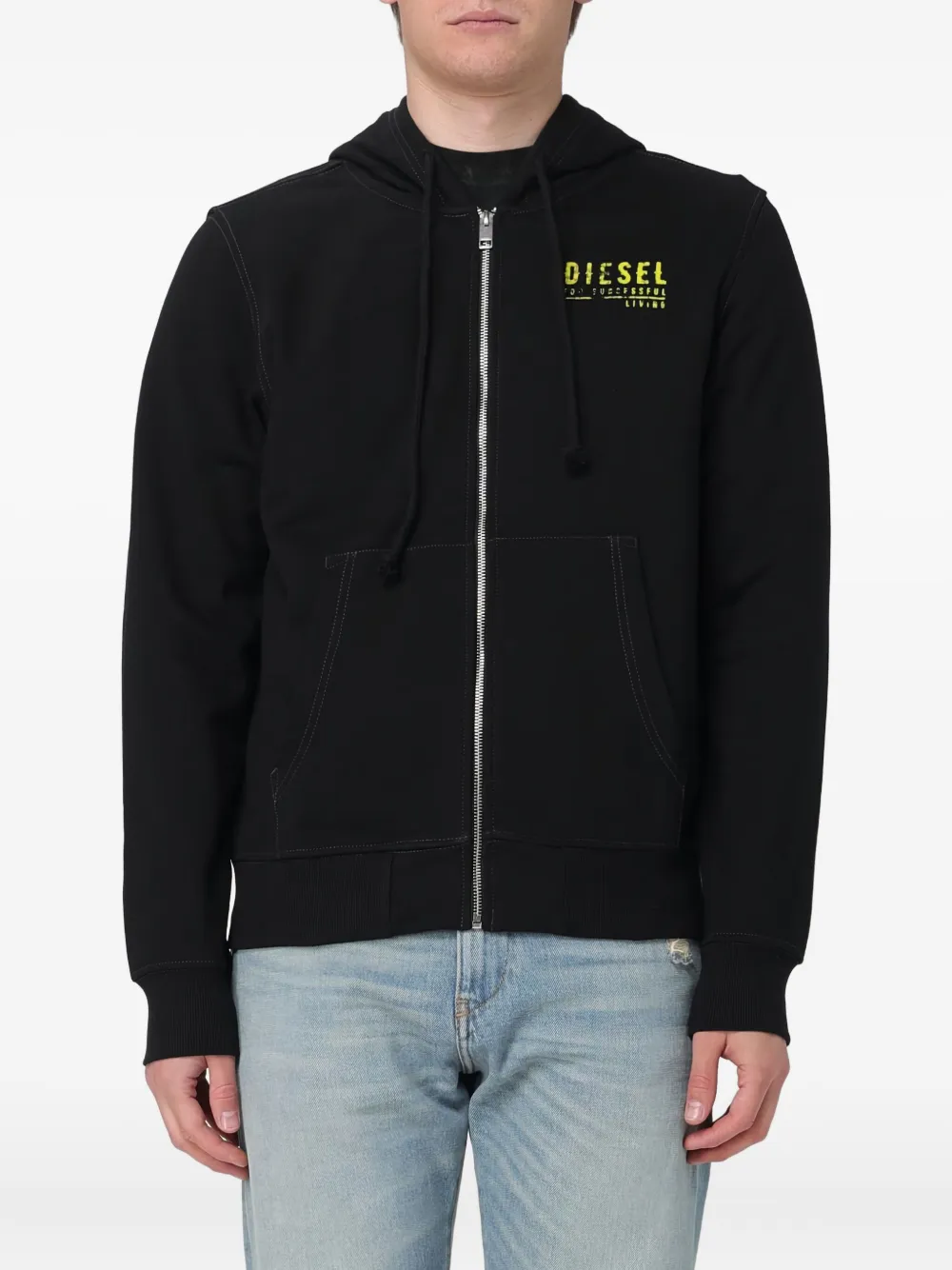 Diesel logo-detail zip-up hoodie Zwart