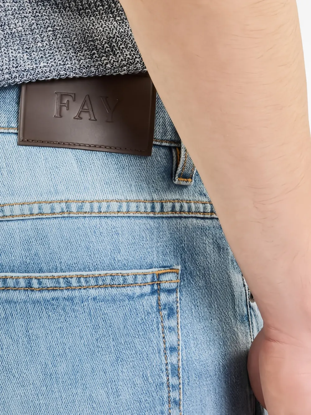 Fay Faded Effect Trousers Featuring Belt Loops In Blue