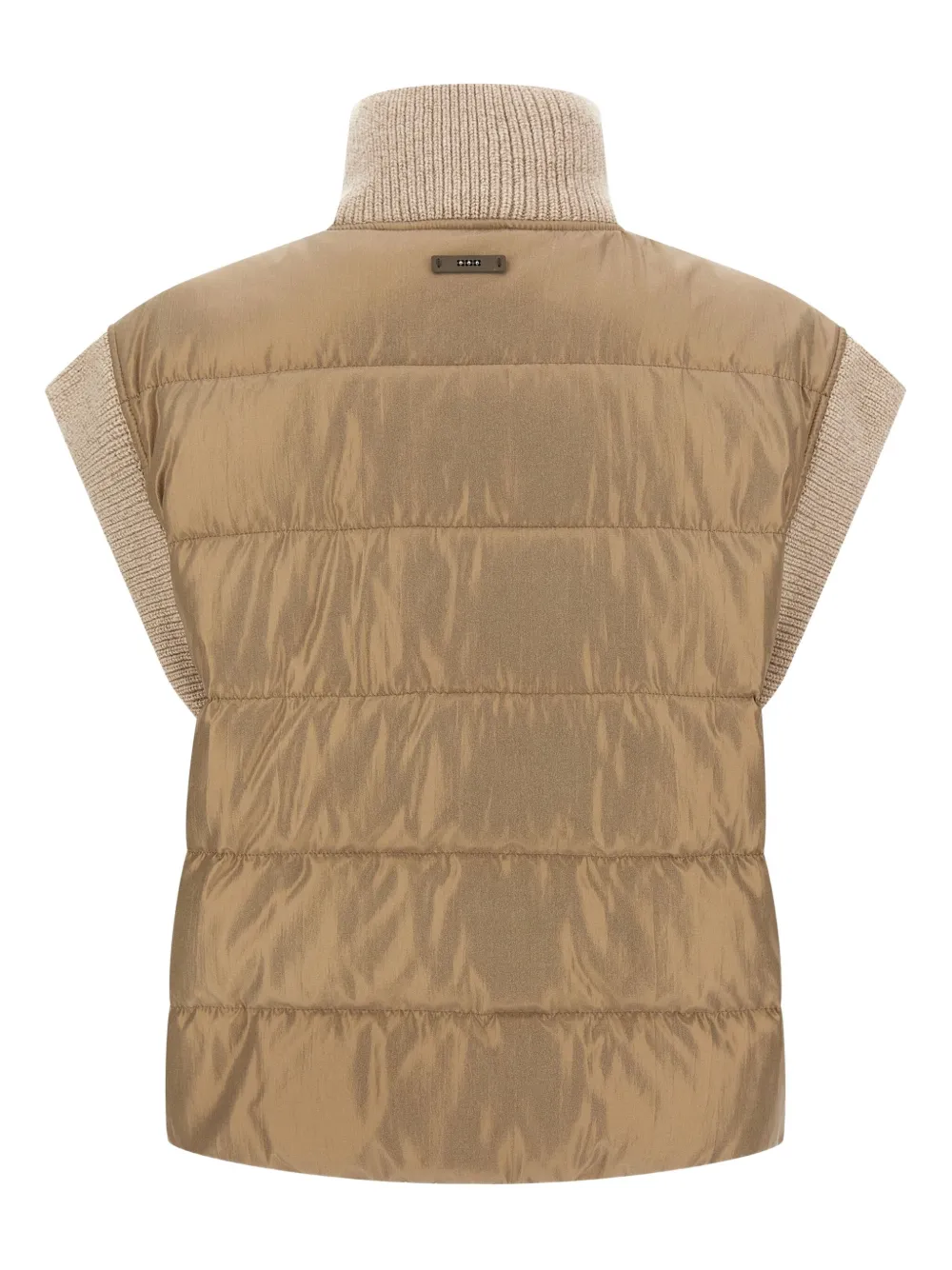 Peserico High Collar Sleeveless Quilted Ribbed Vest In Brown