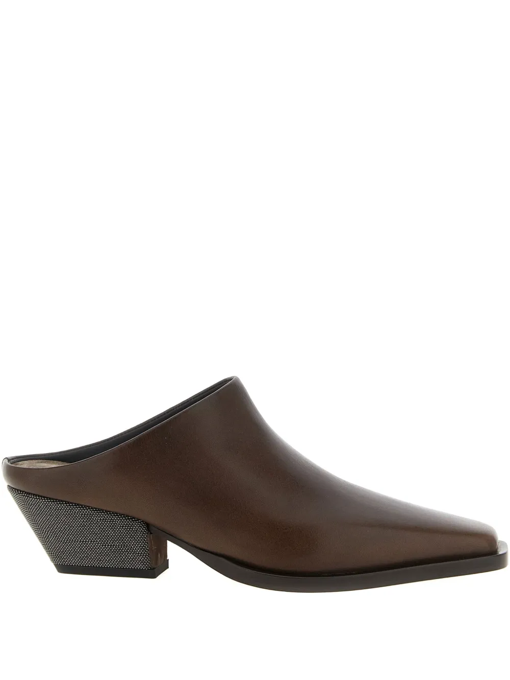 Brunello Cucinelli square-toe leather mules Brown