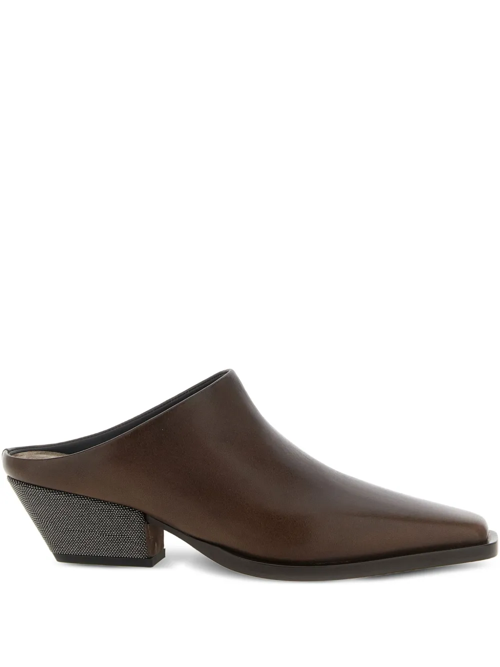 Brunello Cucinelli square-toe leather mules Brown