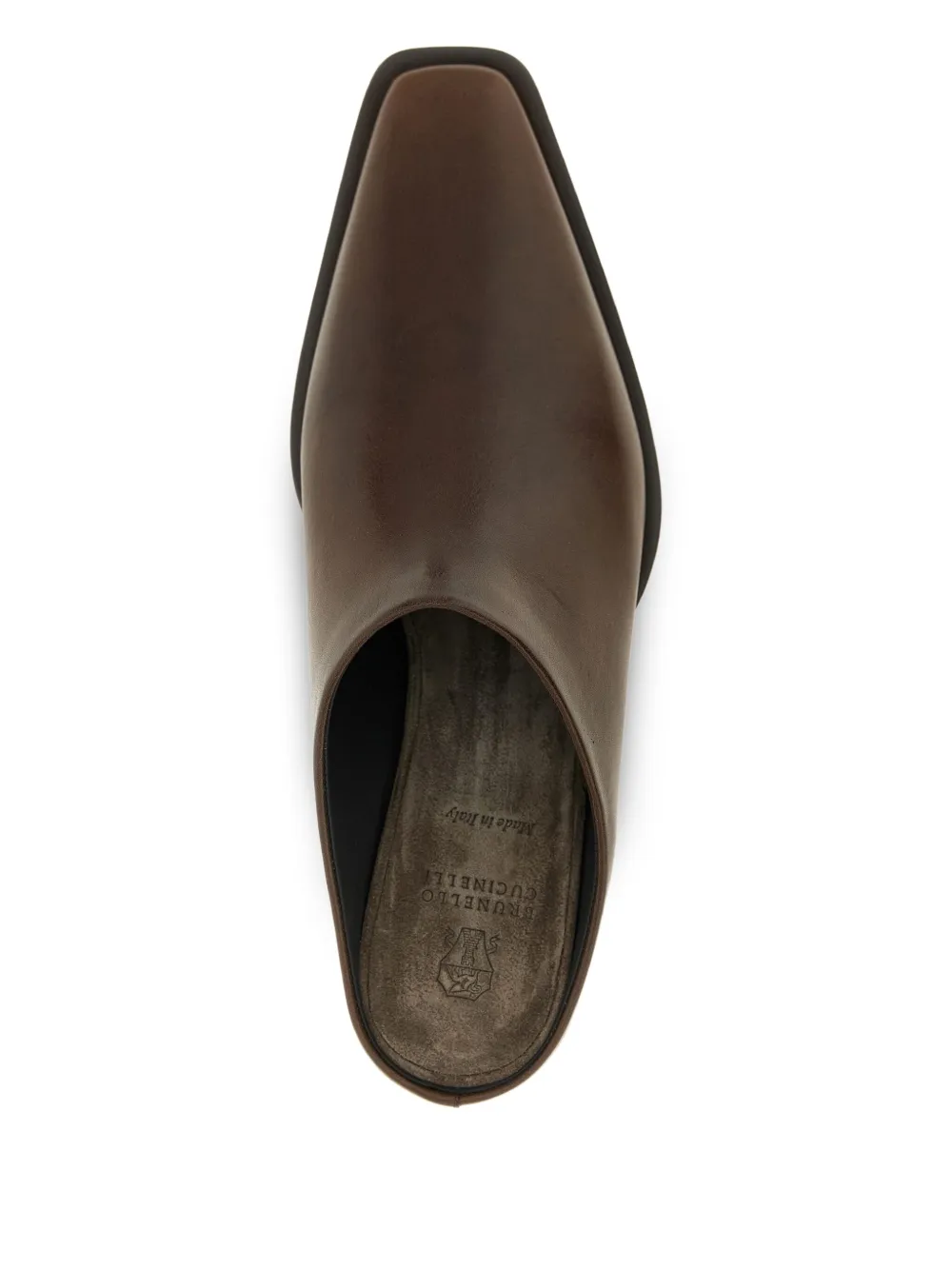 Brunello Cucinelli square-toe leather mules Brown