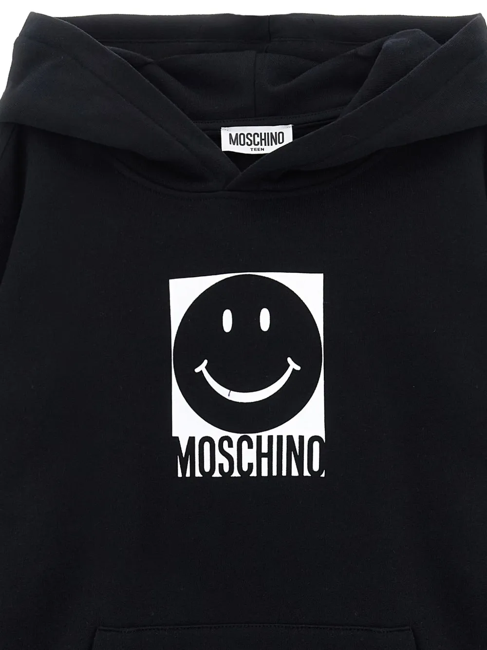 Moschino Kids Hoodie met smiley en buidelzak Zwart