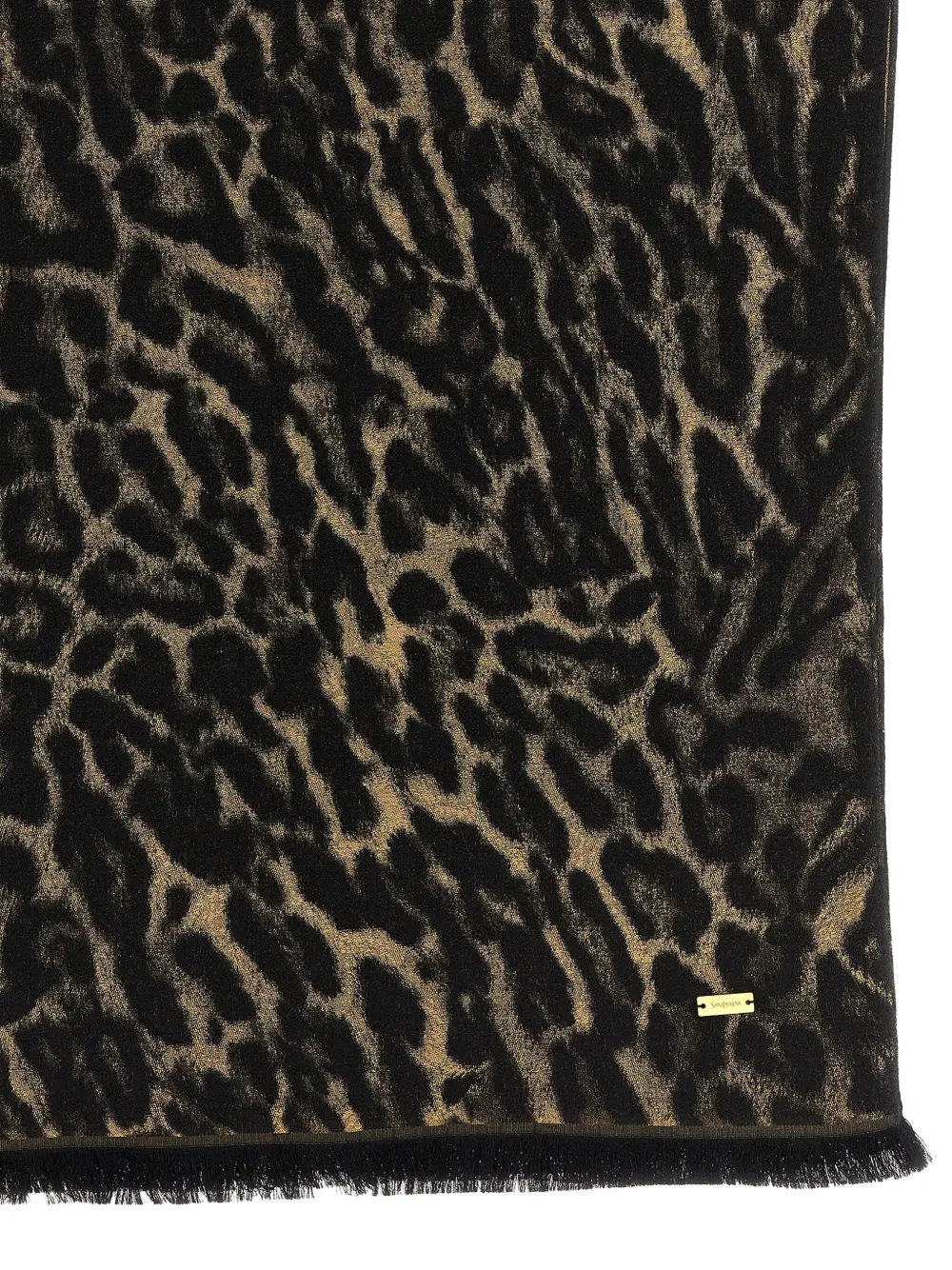 Saint Laurent leopard-print fringed scarf - Brown