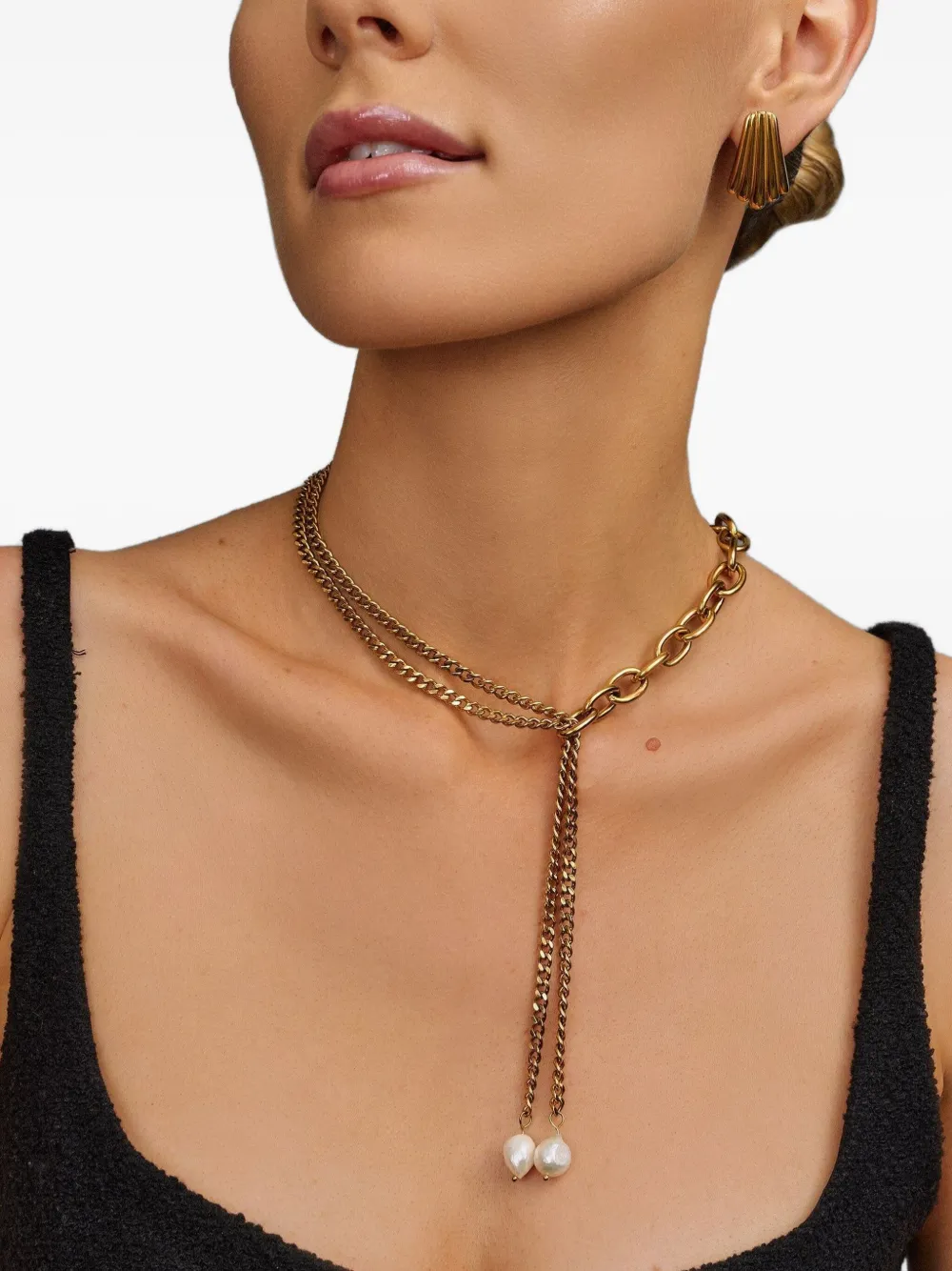 Nialaya Jewelry Transformer Pearl necklace - Goud