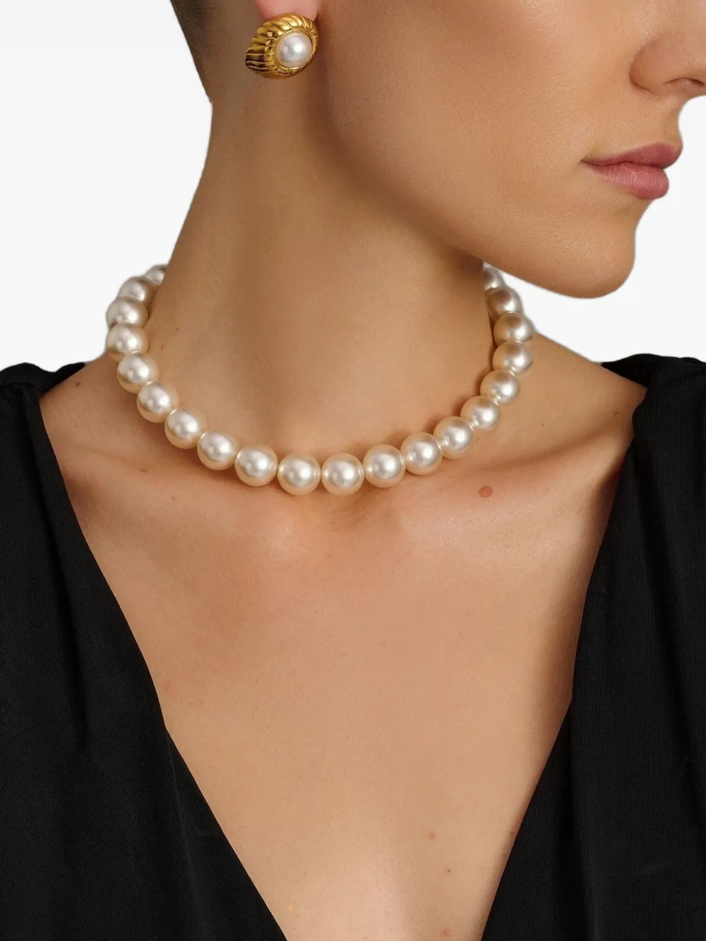 Nialaya Jewelry Chunky Pearl choker necklace - Wit