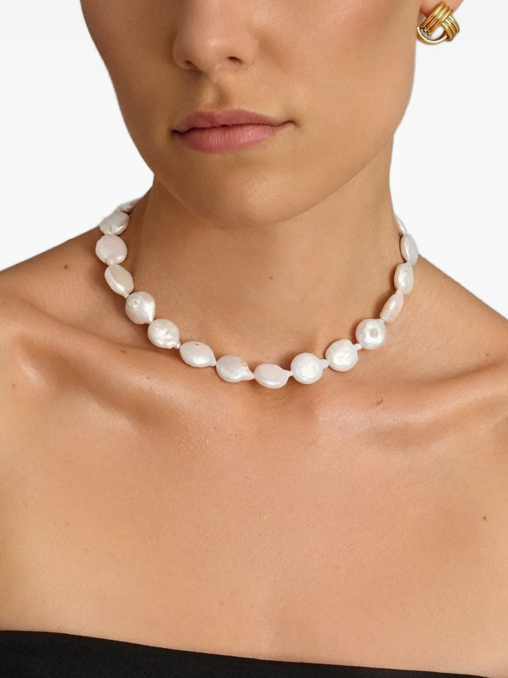 Nialaya Jewelry Como flat-pearl choker necklace - Wit