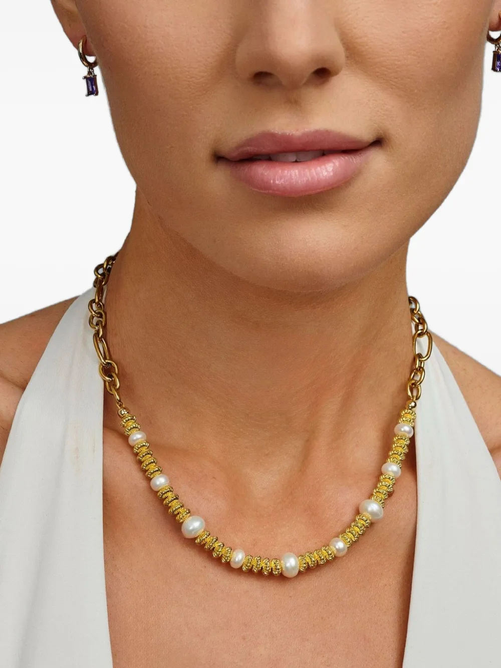Nialaya Jewelry 18K yellow gold pearl-embellished chain choker | Image 2