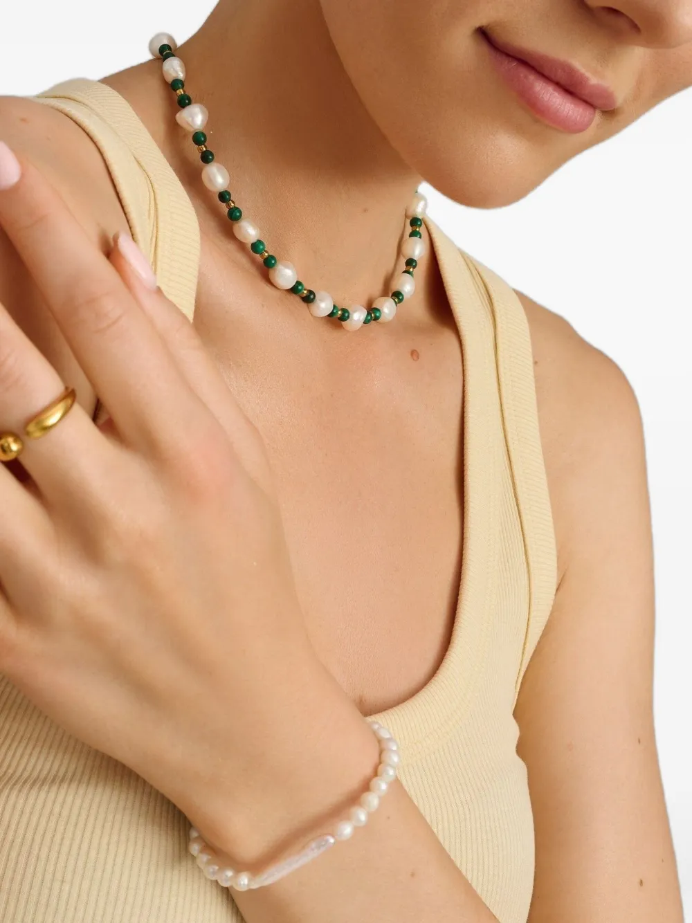 Nialaya Jewelry Capri halsketting met parel - Goud