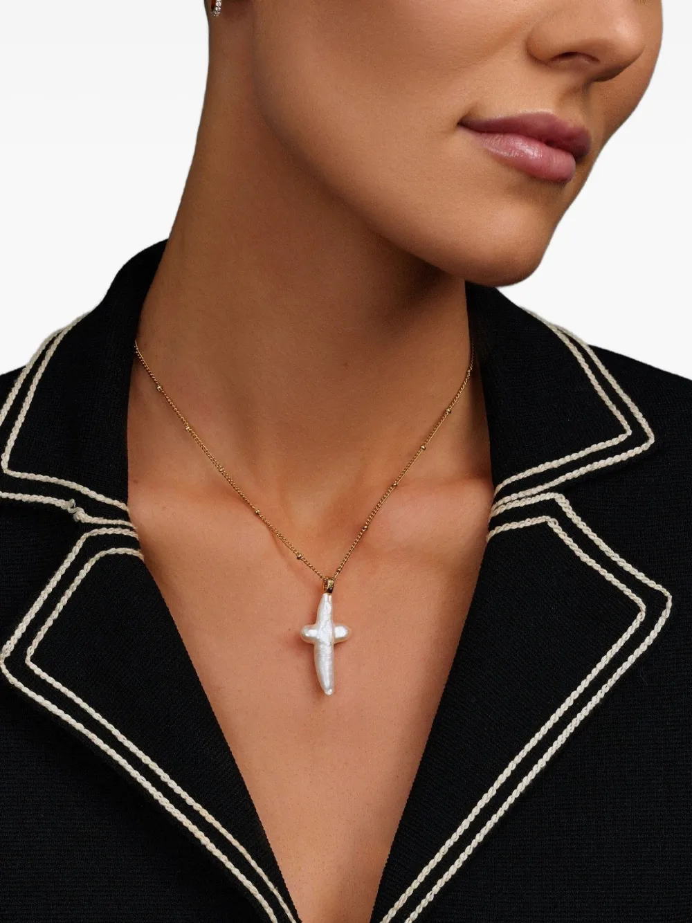 Nialaya Jewelry Pearl Cross chain necklace - Goud
