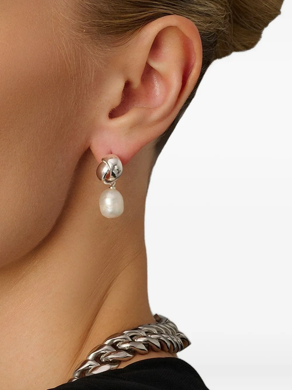 Nialaya Jewelry pearl knot earrings - Zilver