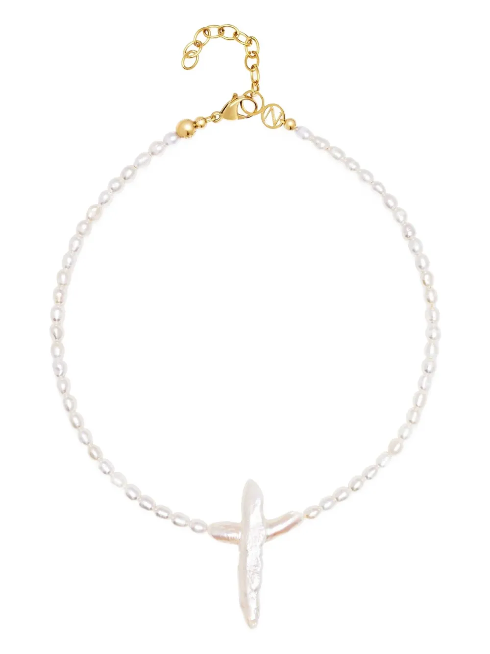 Nialaya Jewelry Pearl Cross choker necklace | White | Image 1
