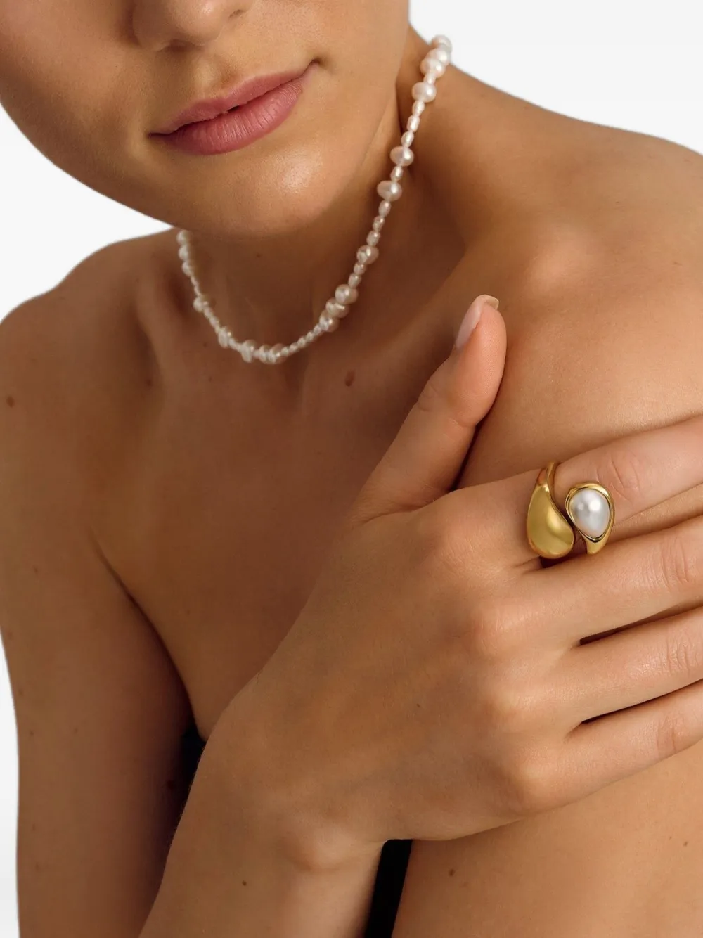 Nialaya Jewelry Ring verfraaid met parel - Goud