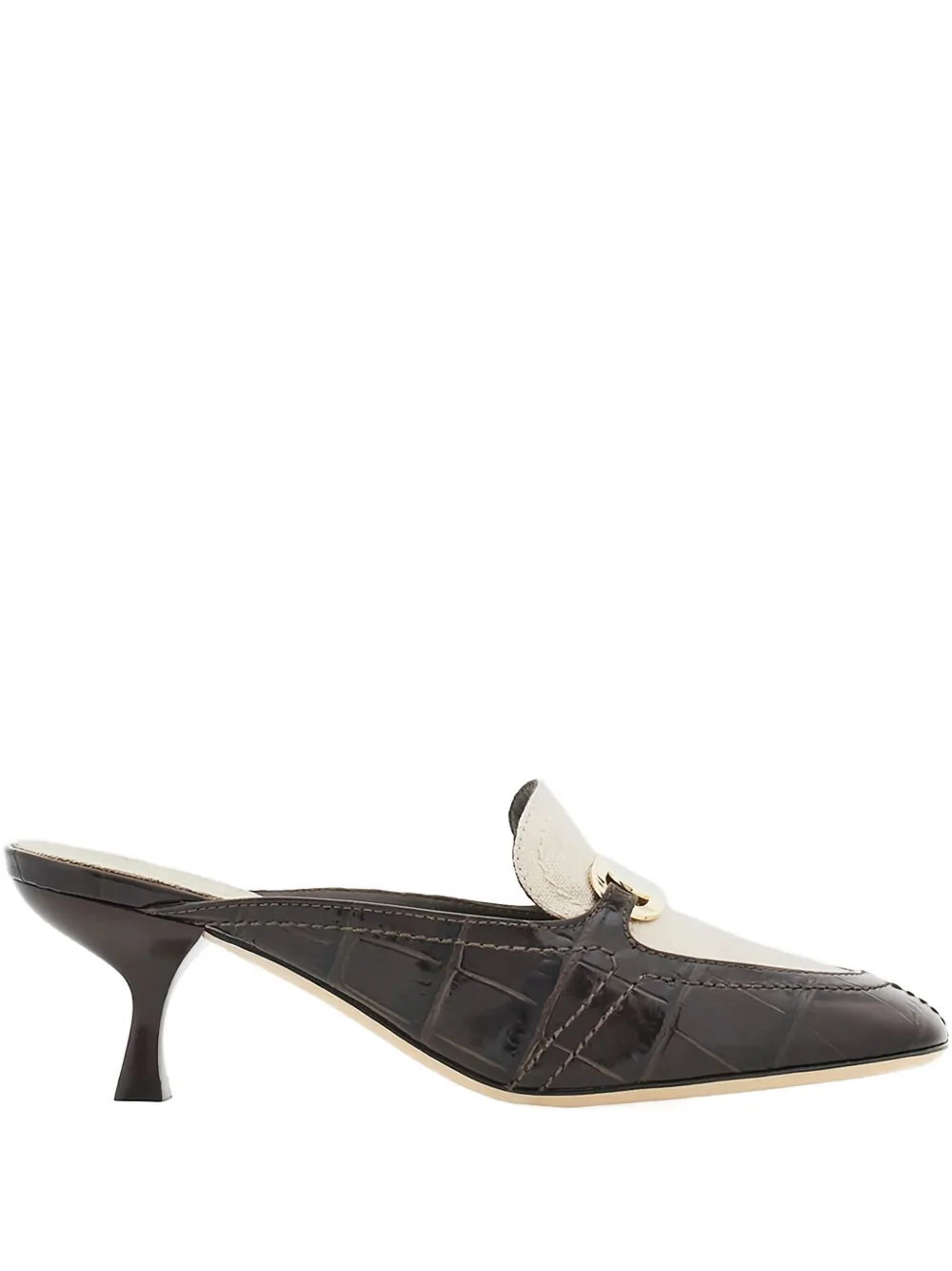 Ferragamo Crocodile-effect Mules In Neutral