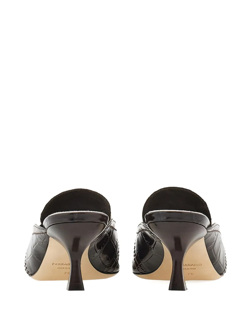 Ferragamo Crocodile-effect Mules In Neutral