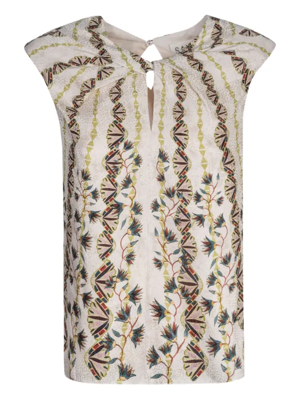 Saloni Claudia B Keyhole-neckline Blouse in Neutrals