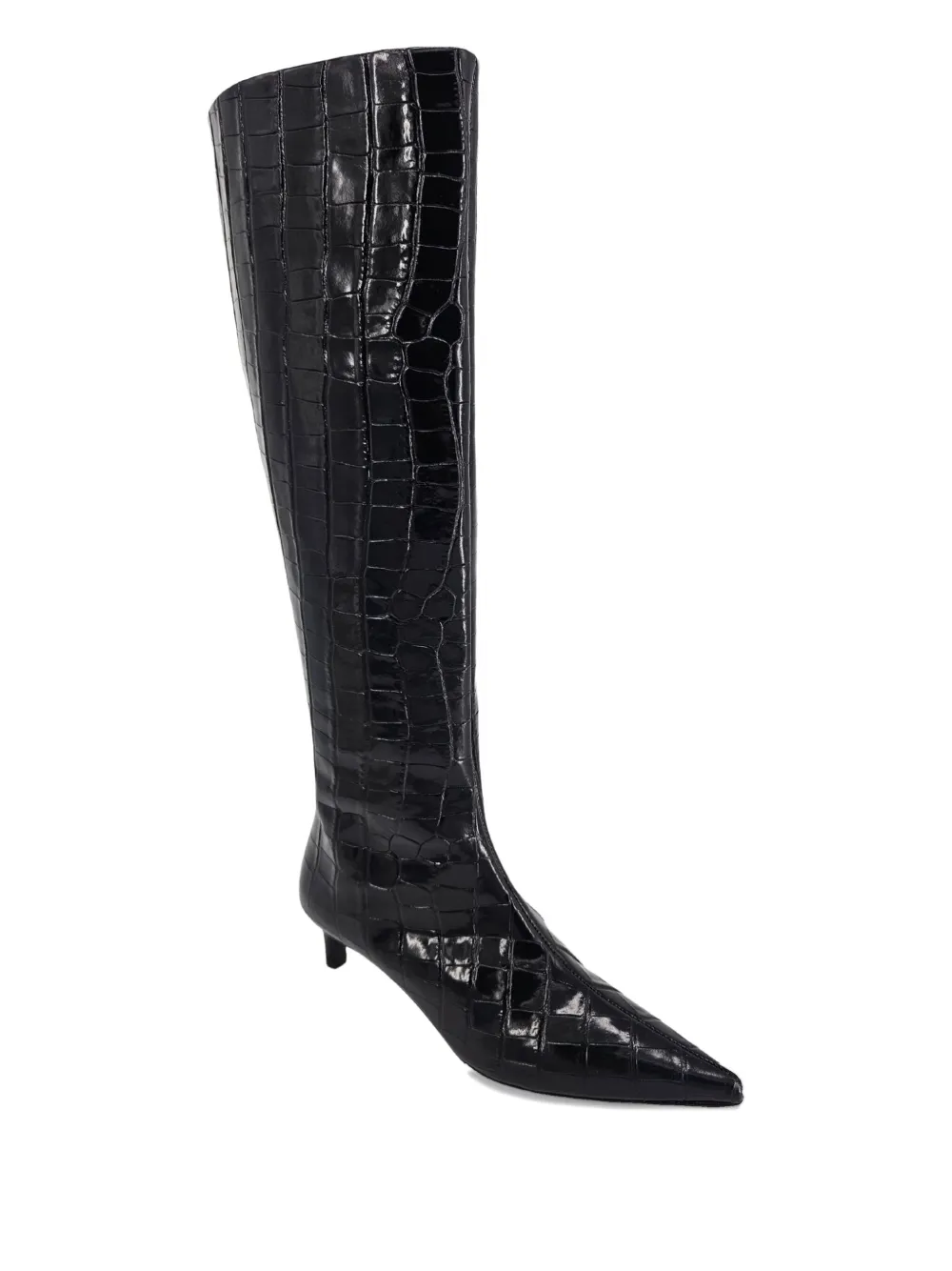 Madison.maison 45mm Croc-effect Pointy-toe Boots In Black