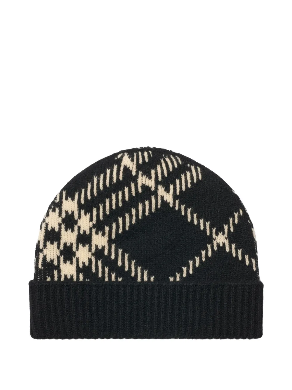 Burberry Check Cashmere Blend Beanie In Black