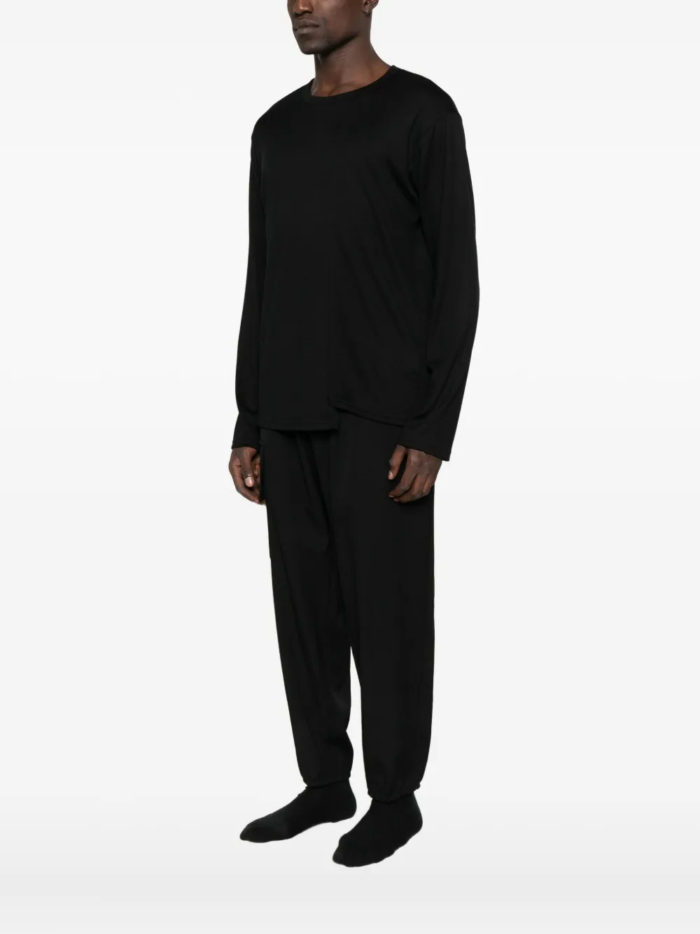 Yohji Yamamoto long-sleeve wool T-shirt Zwart