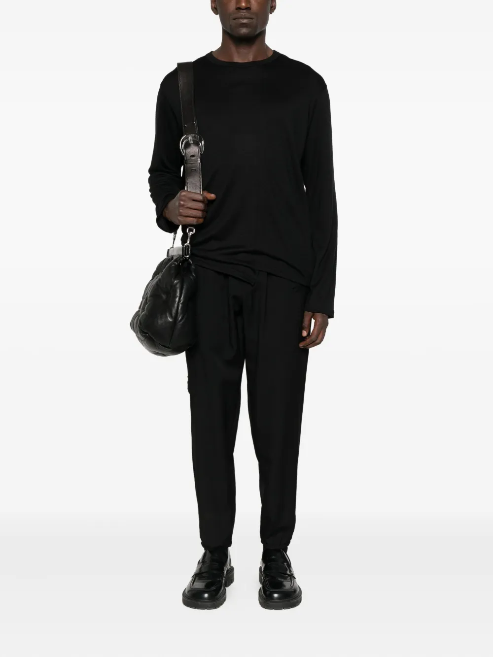 Yohji Yamamoto long-sleeve wool T-shirt Zwart