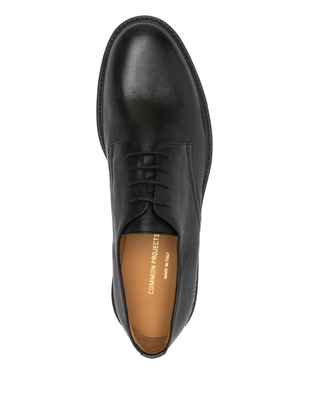 Common Projects Officers Derby Lace Up Shoes In Black Leather In Black