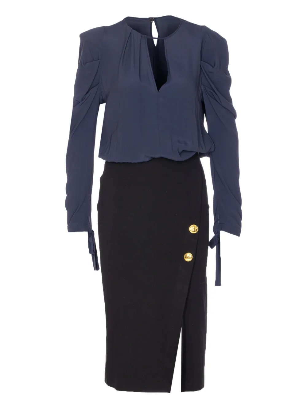 PINKO Midi-jurk met pofmouwen en knoopdetail Blauw