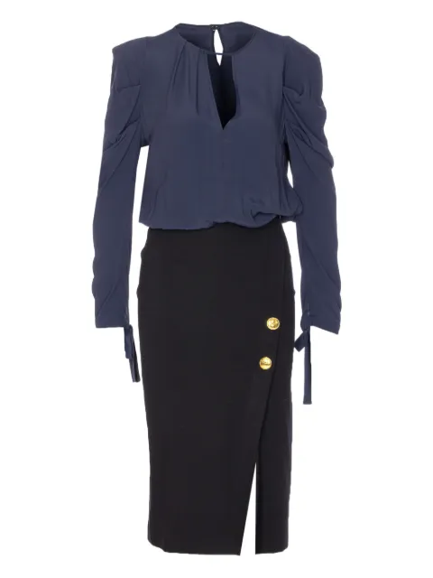 PINKO puff-sleeve button-detail midi dress