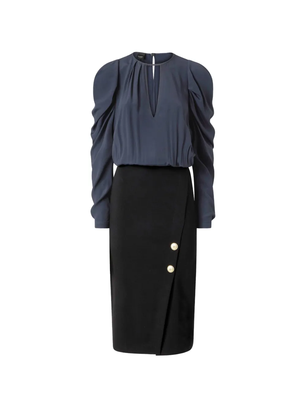 PINKO puff-sleeve button-detail midi dress - Blu